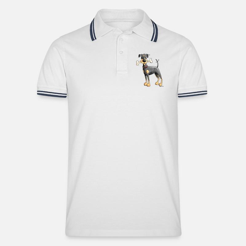 Dobermann Oder Pinscher mit Knochen - Männer Tipped Poloshirt - Weiß/Navy