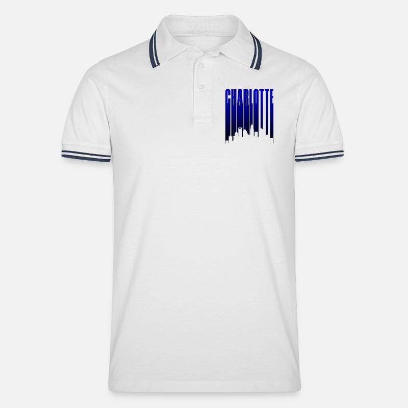 Charlotte Skyline Blau Gradient - Männer Tipped Poloshirt - Weiß/Navy