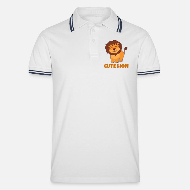 Löwe, niedlicher Löwe, Savanne - Männer Tipped Poloshirt - Weiß/Navy