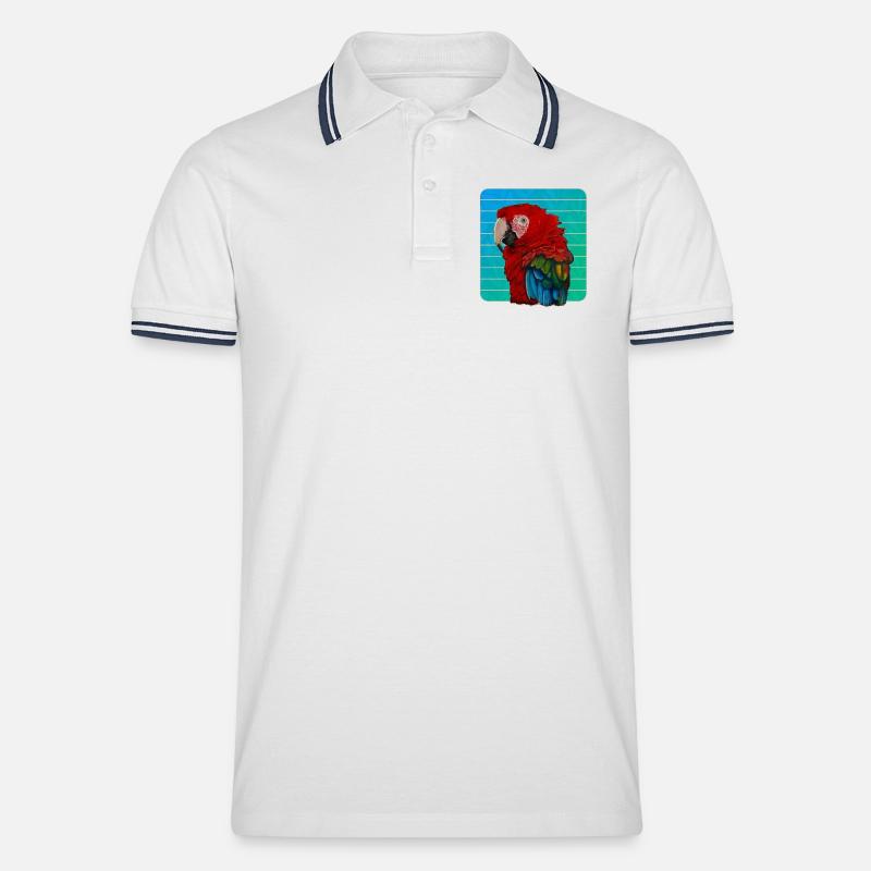 Roter Ara Papagei Gouache Malerei - Männer Tipped Poloshirt - Weiß/Navy