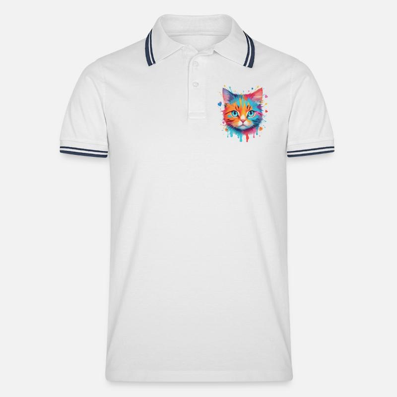 Niedliche Katze - Männer Tipped Poloshirt - Weiß/Navy