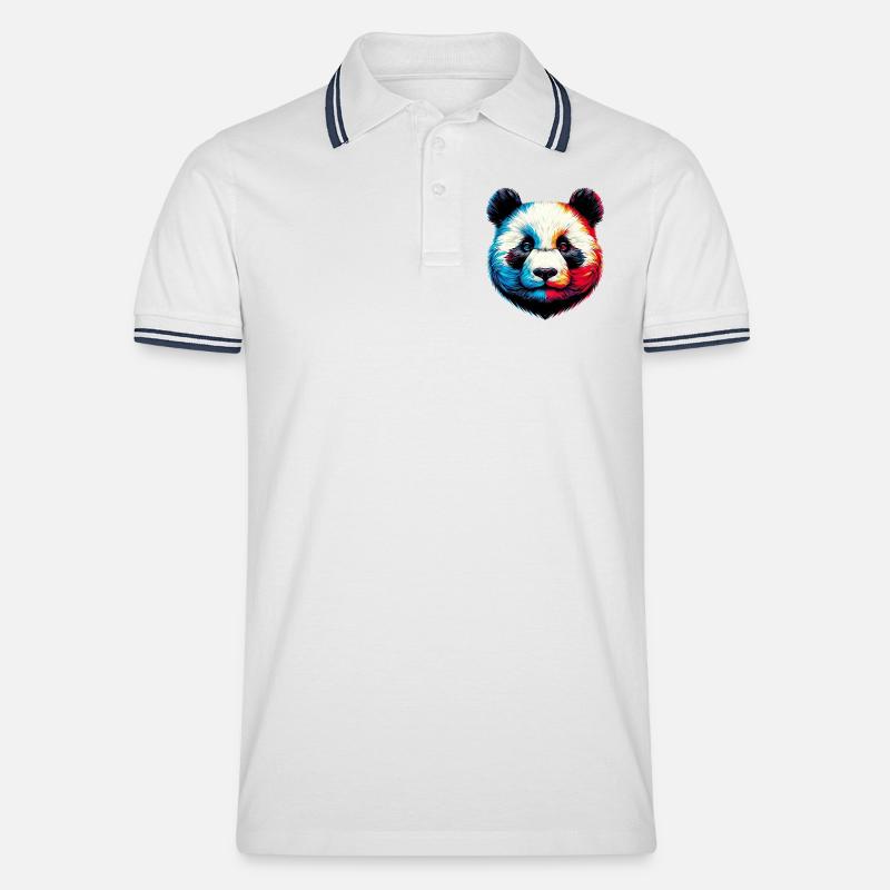 Panda - Männer Tipped Poloshirt - Weiß/Navy