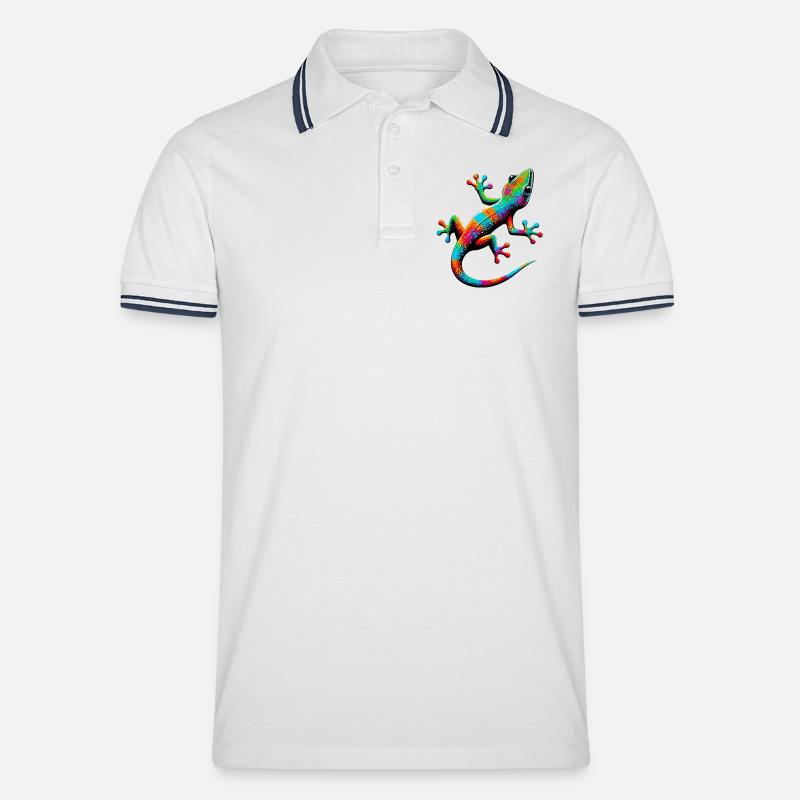 Gecko - Männer Tipped Poloshirt - Weiß/Navy