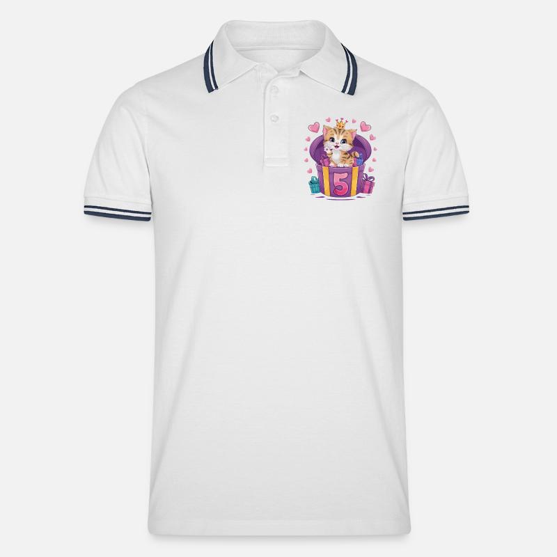 Chat mignon - 5e anniversaire - 5 ans - Polo tipped Homme - blanc/marine
