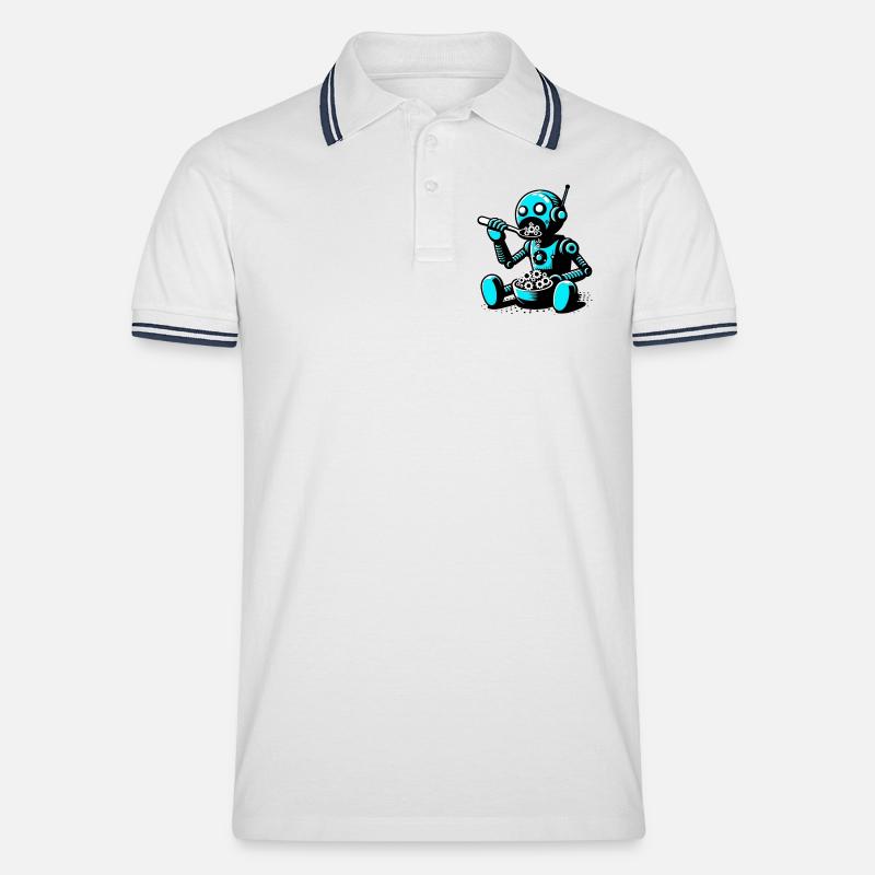 Marsianischer außerirdischer außerirdischer Roboter - Männer Tipped Poloshirt - Weiß/Navy