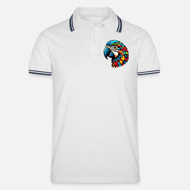 Harlekin Papagei - Männer Tipped Poloshirt - Weiß/Navy