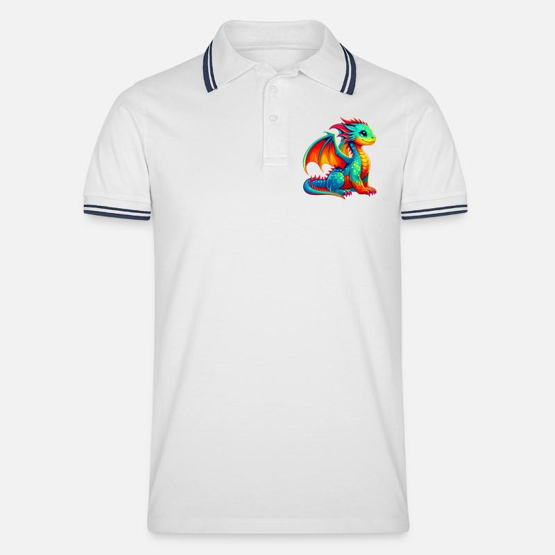Drache - Männer Tipped Poloshirt - Weiß/Navy
