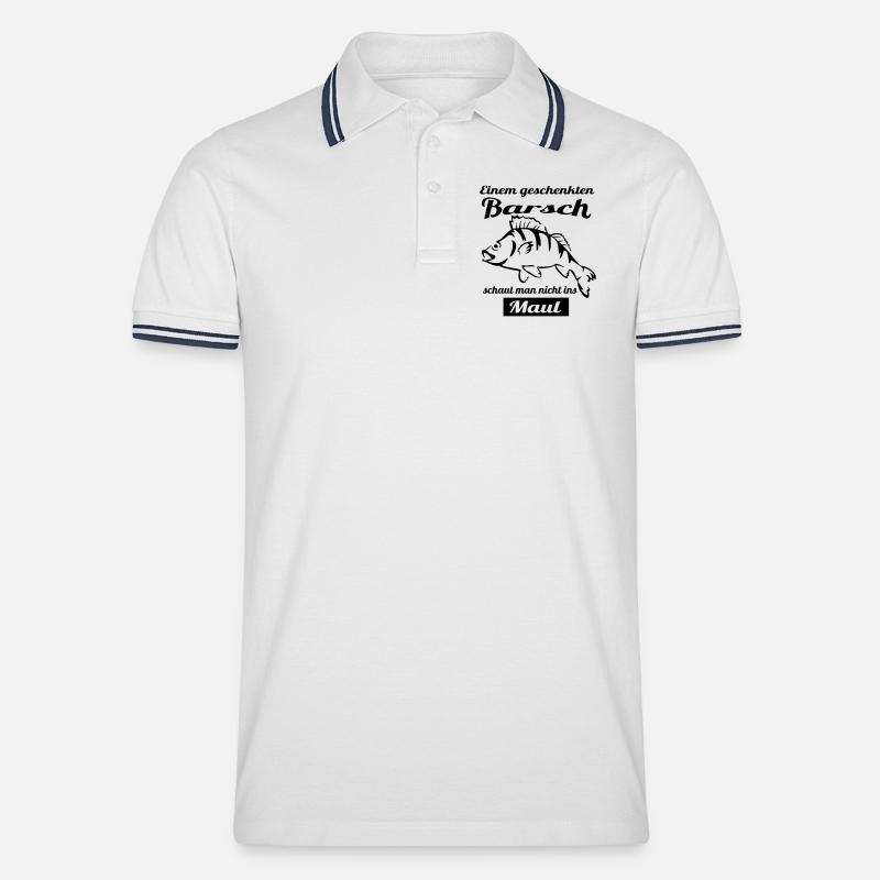 Angler Motiv mit Barsch - Männer Tipped Poloshirt - Weiß/Navy