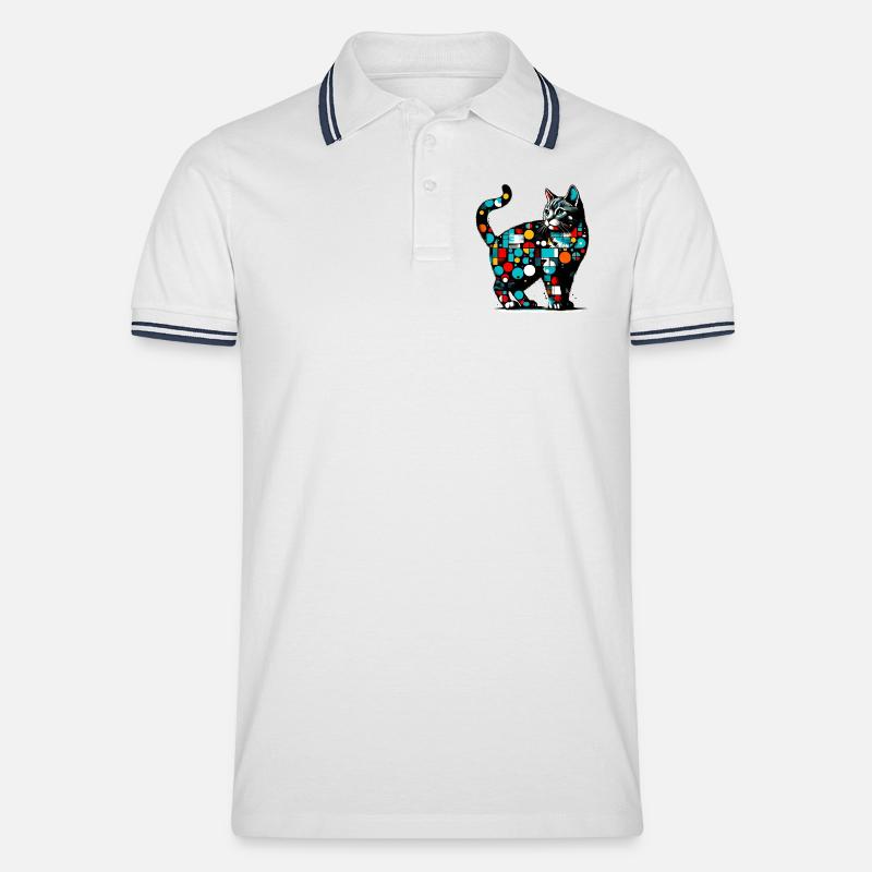 Katze - Männer Tipped Poloshirt - Weiß/Navy