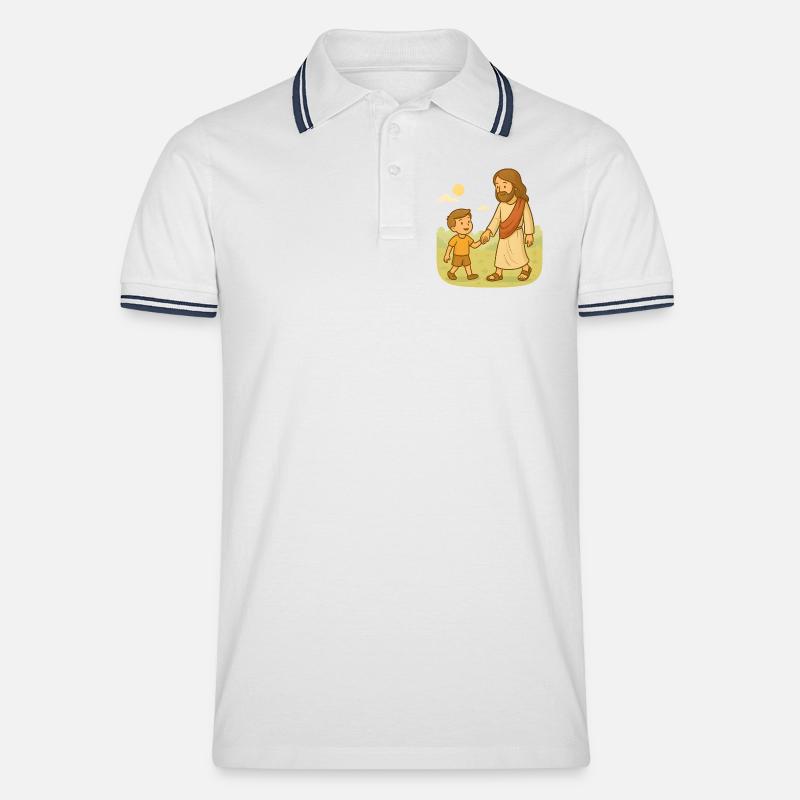 Mit Jesus gehen (Junge) - Männer Tipped Poloshirt - Weiß/Navy
