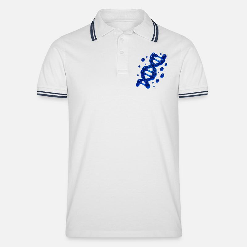 3D DNA Helix Molekyle Blå - Tipped poloshirt herre - hvid/marineblå