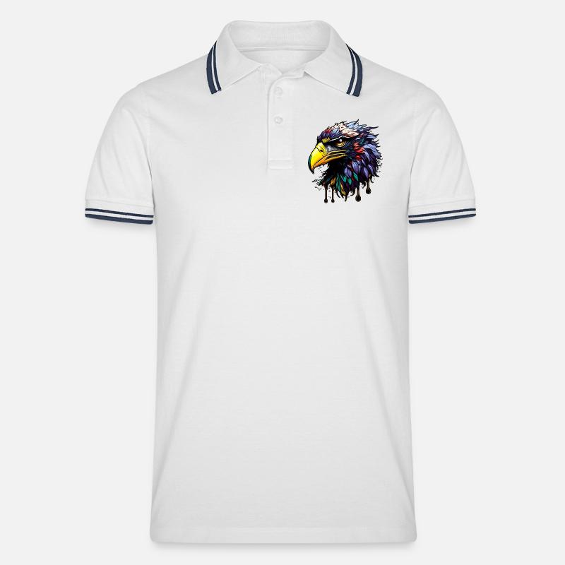 Bunter Adler mit hellen Federn - Männer Tipped Poloshirt - Weiß/Navy