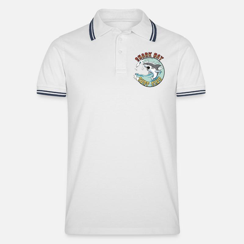 Shark Boy Surf Club Logo - Männer Tipped Poloshirt - Weiß/Navy