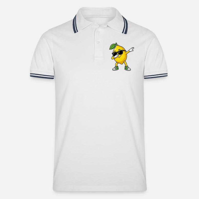 Lustige Zitrone in Dab-Pose Cartoon - Männer Tipped Poloshirt - Weiß/Navy