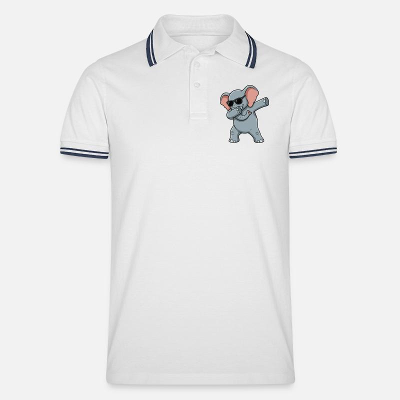 Lustiger Elefant im Dab-Style - Männer Tipped Poloshirt - Weiß/Navy