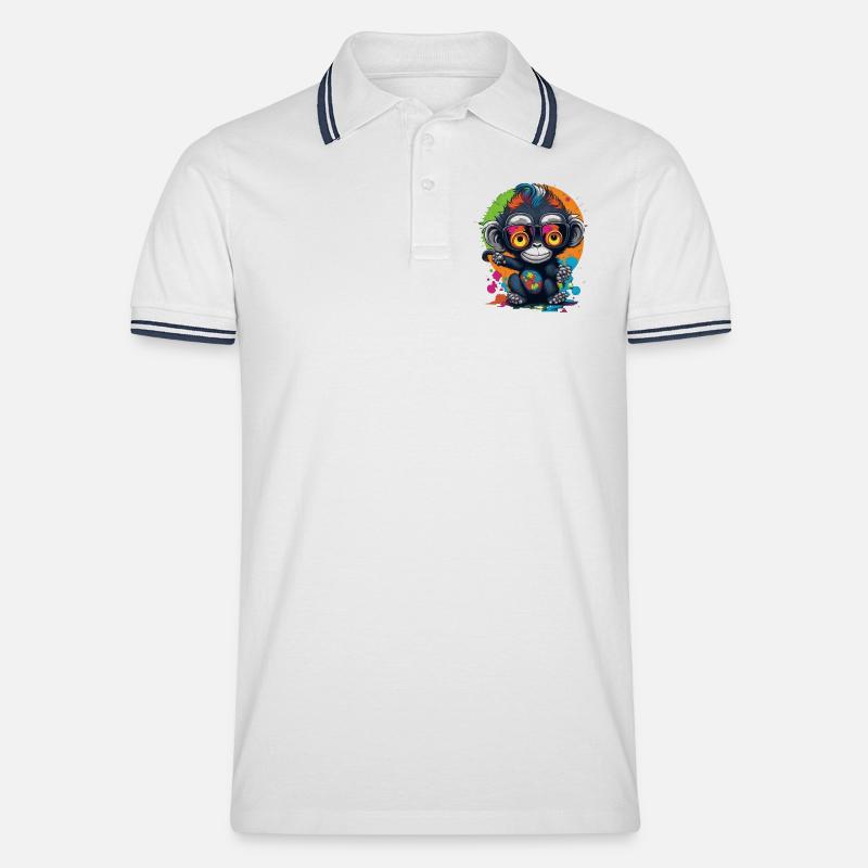 Neon Spectacled Monkey Splash - Monkey - Monkey - Men's Tipped Polo Shirt - white/navy