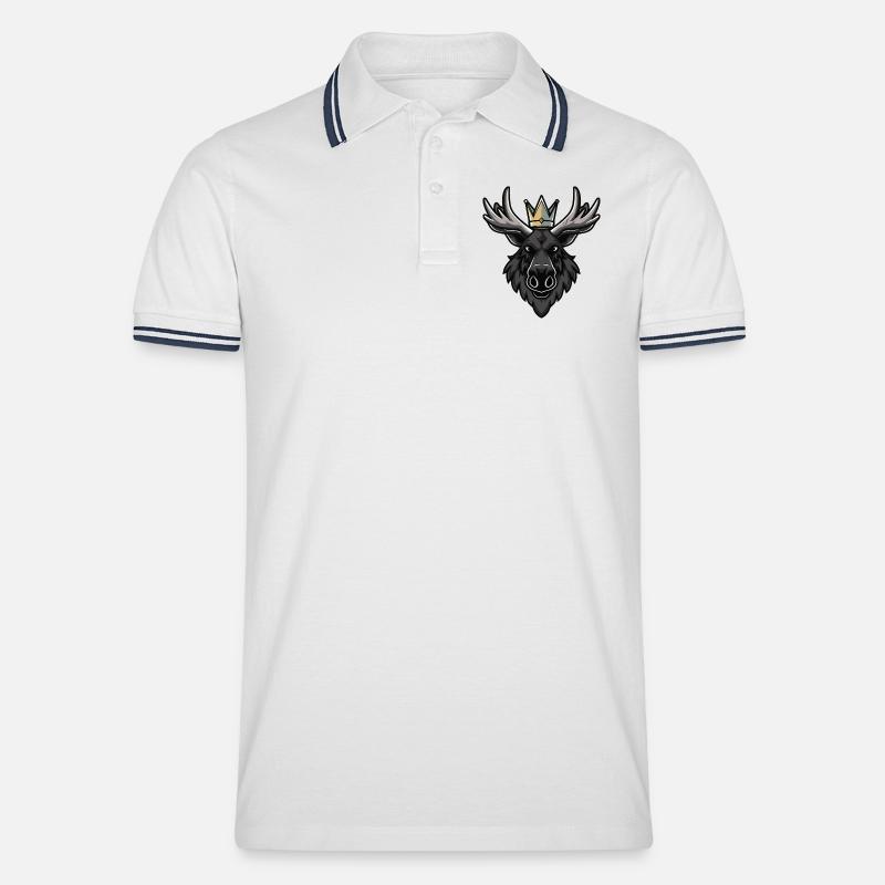 Elch Kopf Krone - Männer Tipped Poloshirt - Weiß/Navy