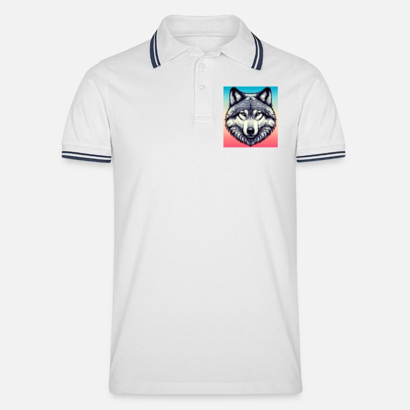 Wolf - Männer Tipped Poloshirt - Weiß/Navy