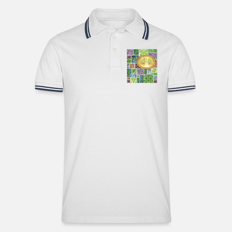 Bali temple on pattern patchwork - Männer Tipped Poloshirt - Weiß/Navy