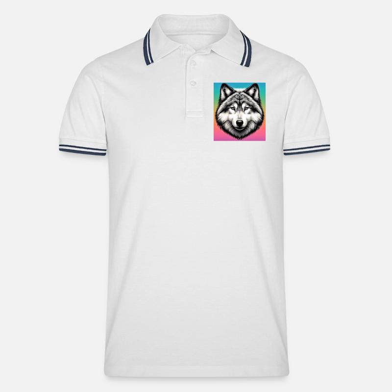 Wolf - Männer Tipped Poloshirt - Weiß/Navy