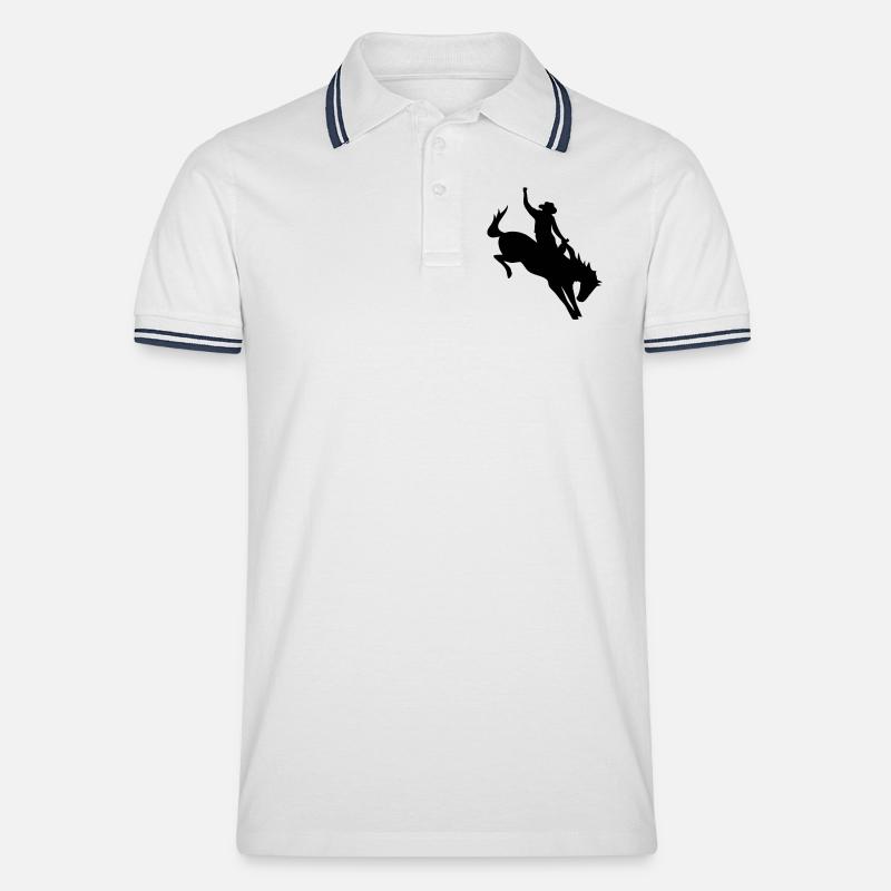 Cowboy beim Rodeo - Männer Tipped Poloshirt - Weiß/Navy