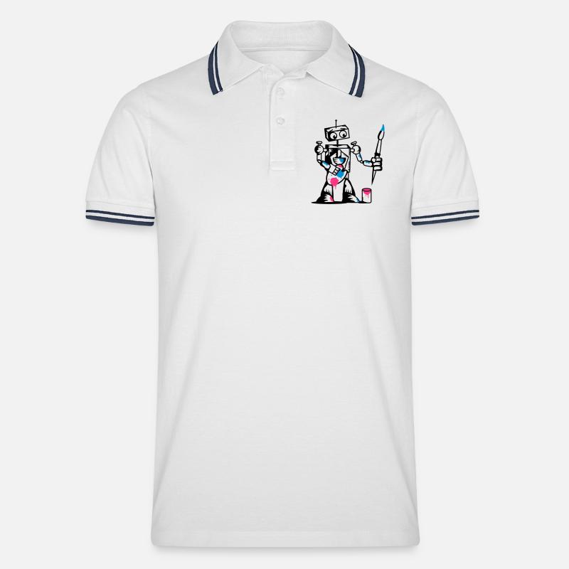 Roboter mit einem Pinsel - Männer Tipped Poloshirt - Weiß/Navy