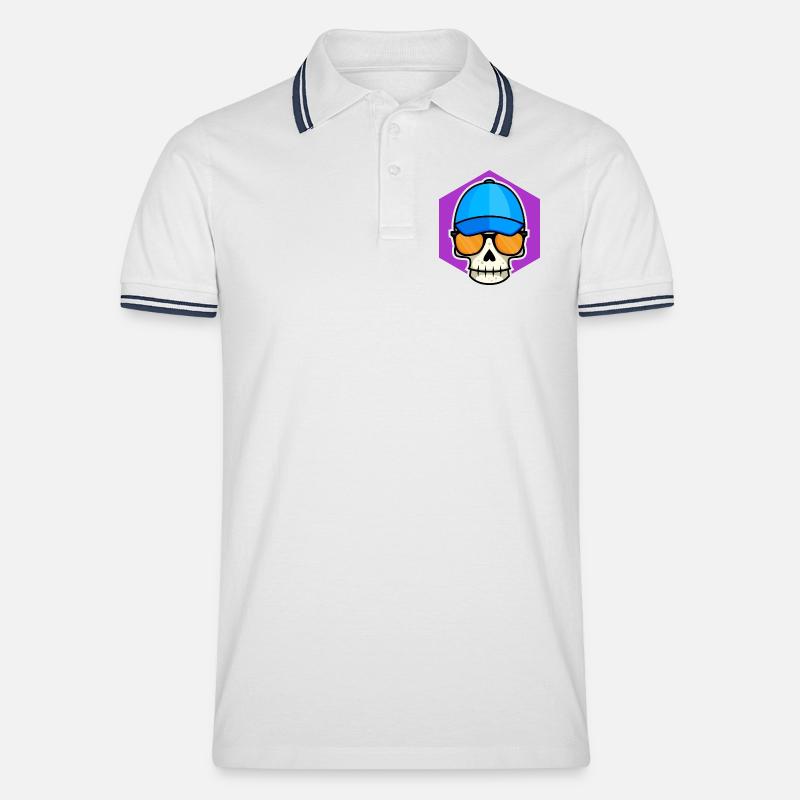 Lustiger Totenkopf - Männer Tipped Poloshirt - Weiß/Navy