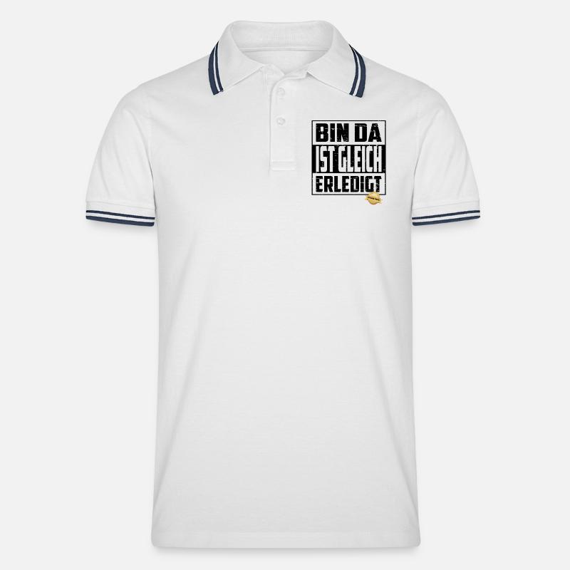 Bin da, ist gleich Erledigt - Männer Tipped Poloshirt - Weiß/Navy