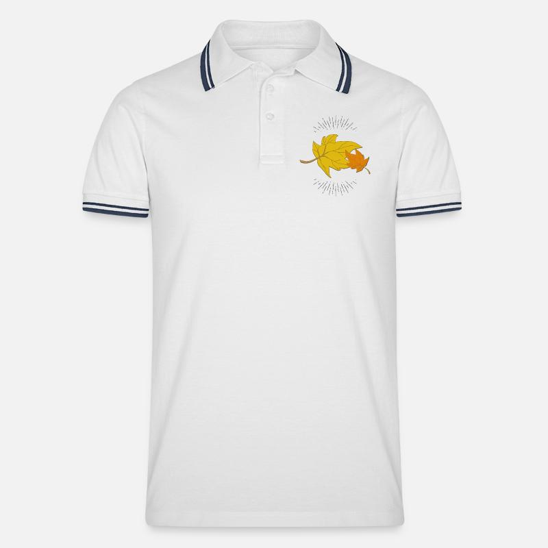 Herbstblatt mit Strahlen - Männer Tipped Poloshirt - Weiß/Navy