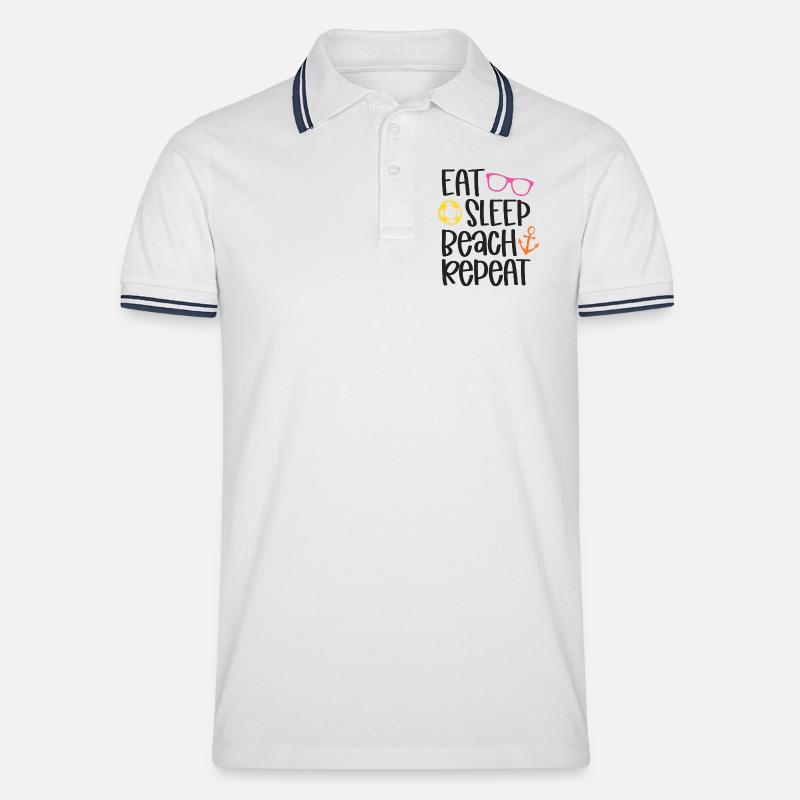 Eat Sleep Beach Repeat - Männer Tipped Poloshirt - Weiß/Navy