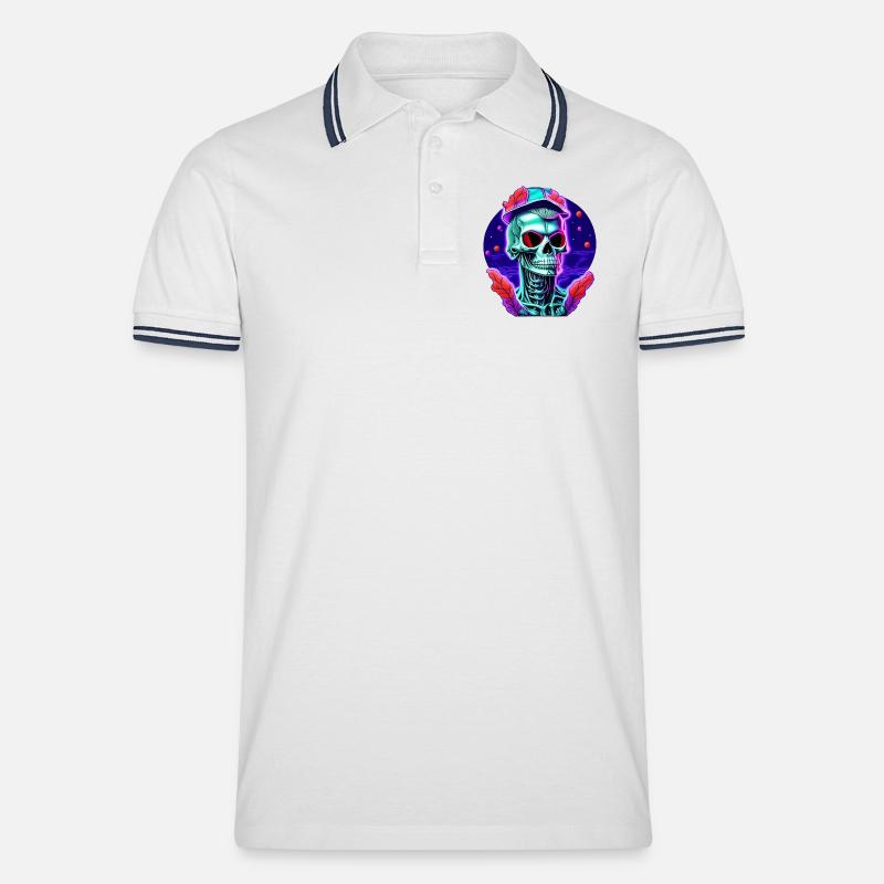 Skelett mit Kappe - Männer Tipped Poloshirt - Weiß/Navy