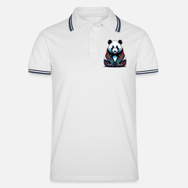 Panda - Männer Tipped Poloshirt - Weiß/Navy