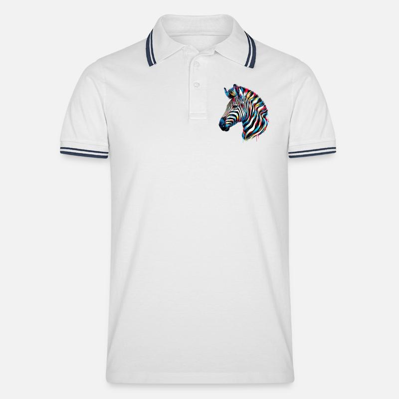 Zebra - Männer Tipped Poloshirt - Weiß/Navy