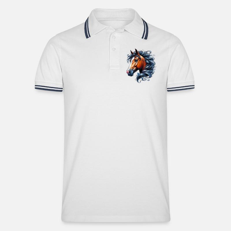Pferd - Männer Tipped Poloshirt - Weiß/Navy