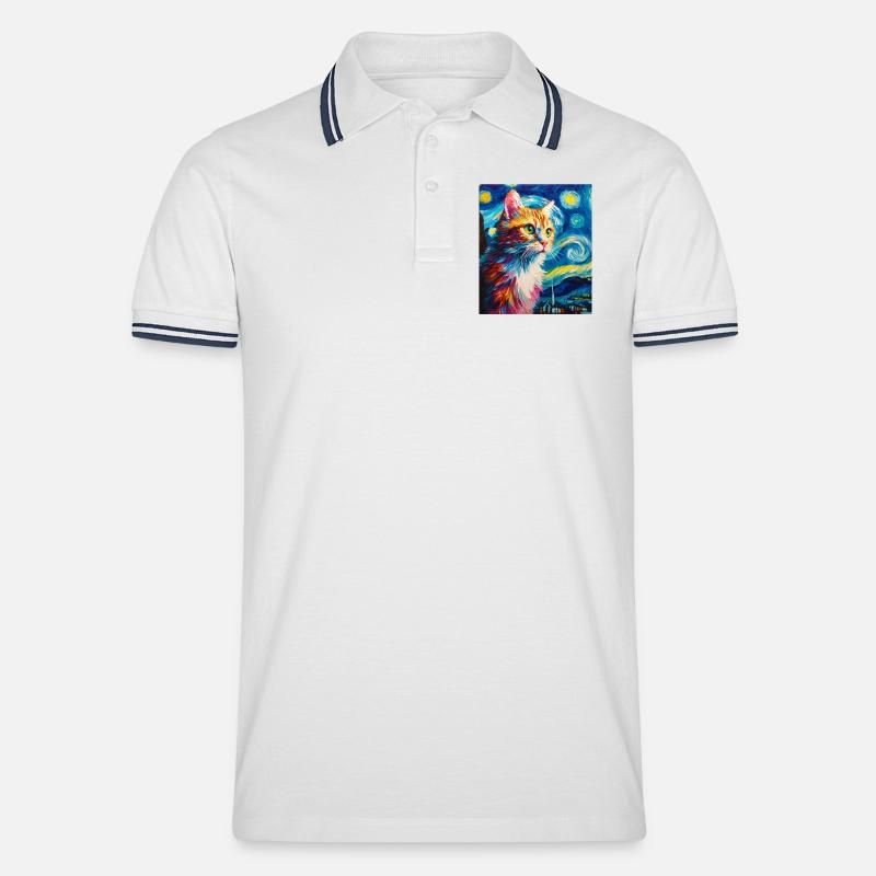 Katze - Männer Tipped Poloshirt - Weiß/Navy