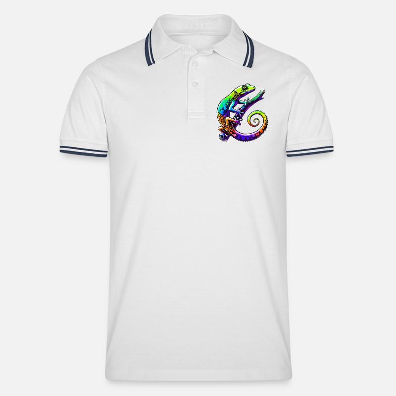 Gecko - Männer Tipped Poloshirt - Weiß/Navy