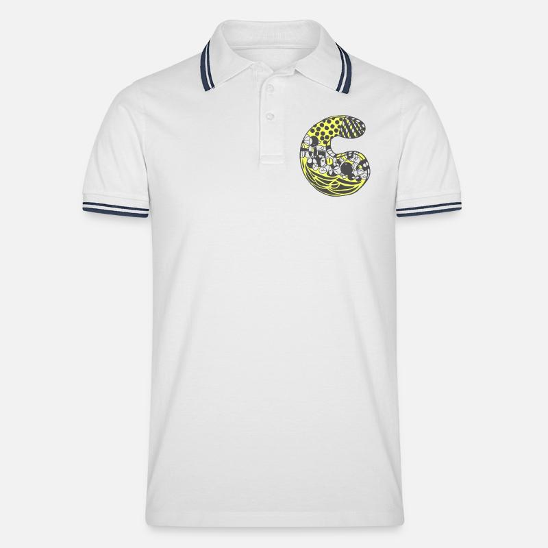 Buchstabe C mit Charakter in gelb - Männer Tipped Poloshirt - Weiß/Navy