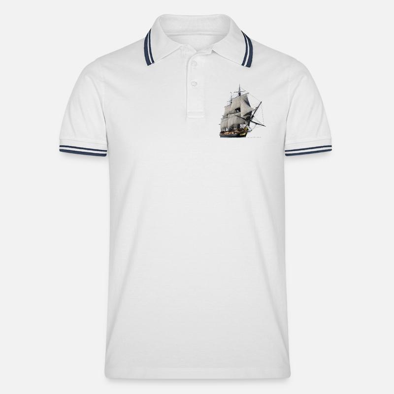 Segelschiff - Männer Tipped Poloshirt - Weiß/Navy