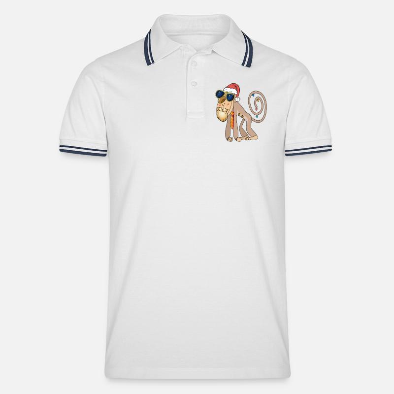 Weihnachtsaffe mit Sonnenbrille - Männer Tipped Poloshirt - Weiß/Navy