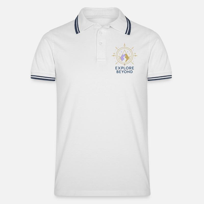 Explore Beyond Kompass - Männer Tipped Poloshirt - Weiß/Navy
