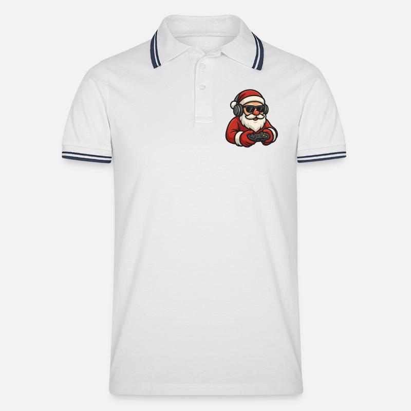 Weihnachtsmann beim zocken - Männer Tipped Poloshirt - Weiß/Navy