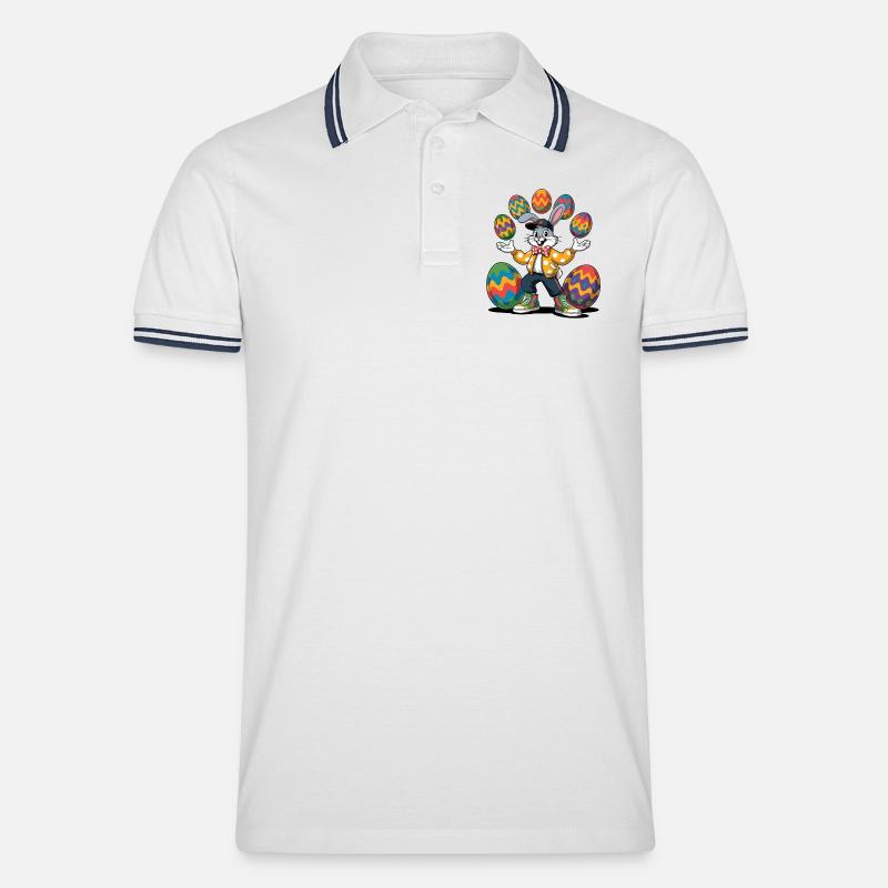 Bunter Osterhase mit farbigen Eiern - Männer Tipped Poloshirt - Weiß/Navy