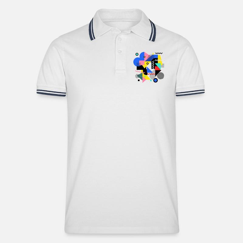 Geometrische Farbexplosion Pop Art - Männer Tipped Poloshirt - Weiß/Navy