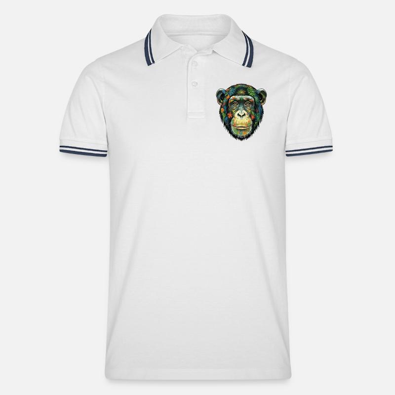 Bunte Schimpansenblüten - Männer Tipped Poloshirt - Weiß/Navy