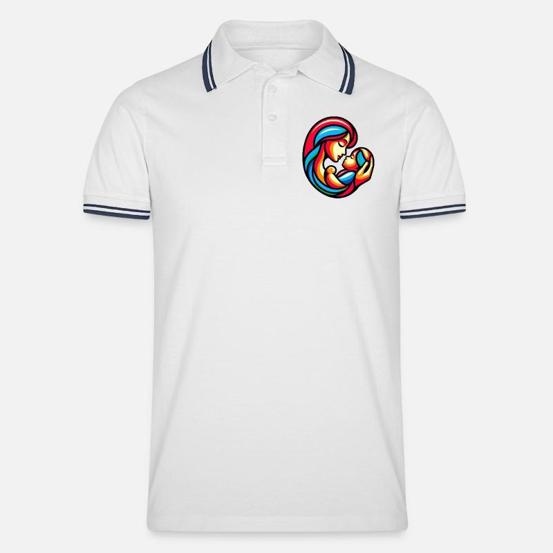 Bunte Mutter-Kind-Harmonie - Männer Tipped Poloshirt - Weiß/Navy
