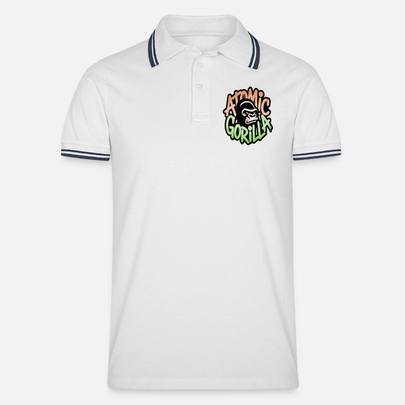 Atom-Gorilla-Graffiti - Männer Tipped Poloshirt - Weiß/Navy