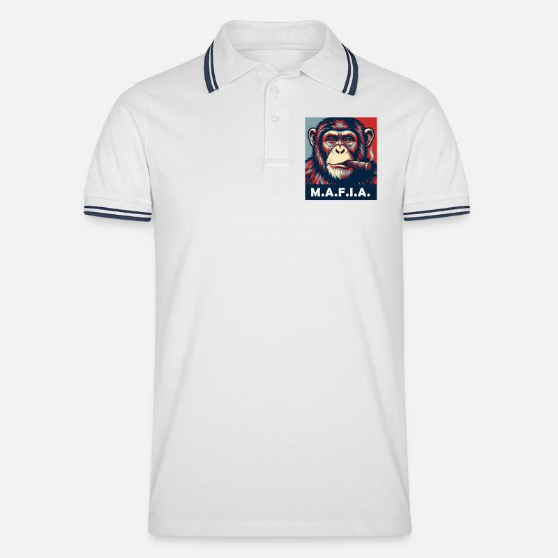 Pop-Art-Schimpanse mit Zigarre - Männer Tipped Poloshirt - Weiß/Navy