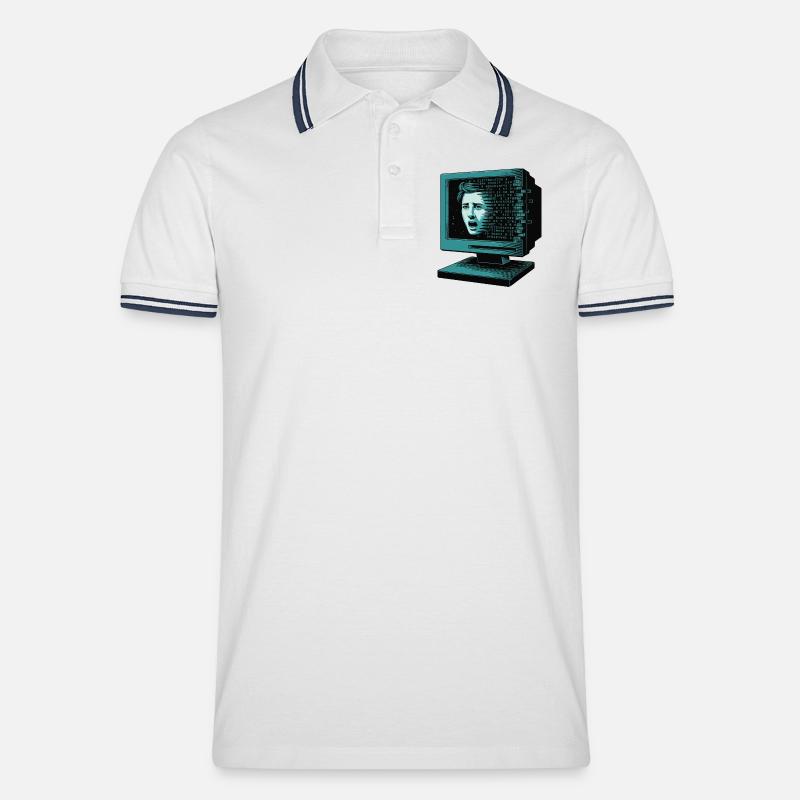 Retro-Computer Schrecken-  Retroglitch KI - Männer Tipped Poloshirt - Weiß/Navy