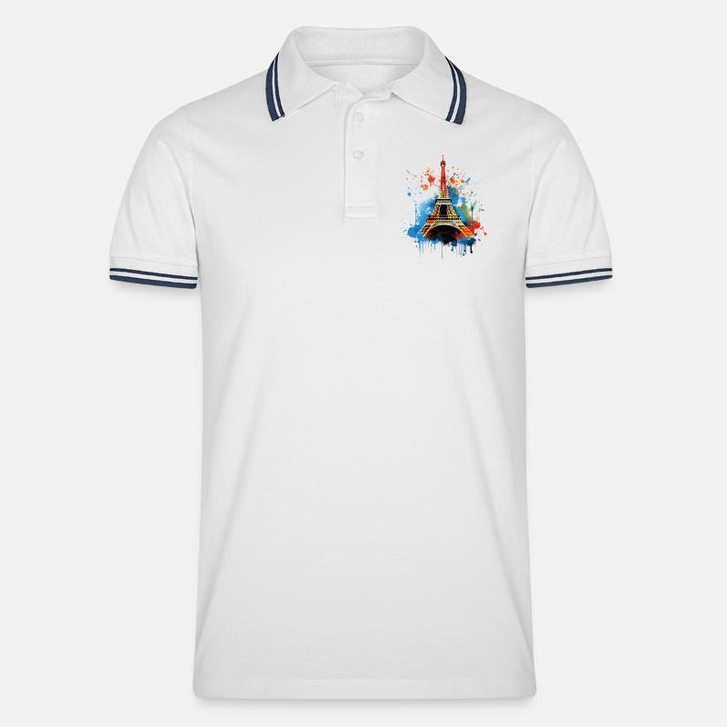 Paris Eiffeltårnets Skyline Frankrig Splash Farverig - Tipped poloshirt herre - hvid/marineblå
