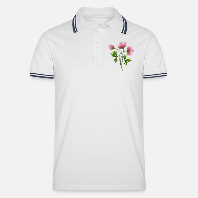 Blumen - Männer Tipped Poloshirt - Weiß/Navy